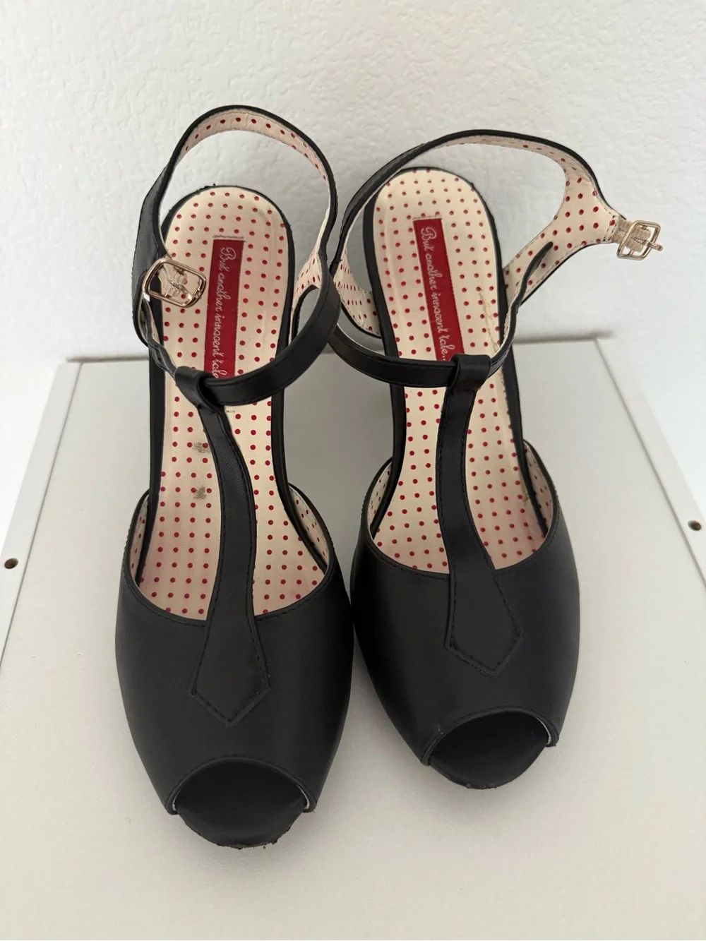 Black T-Strap Peep Toe Women's Heels